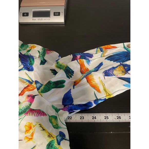 John Mark Shirt Womens Large White Hummingbird Floral Button Front Artsy - Picture 6 of 8